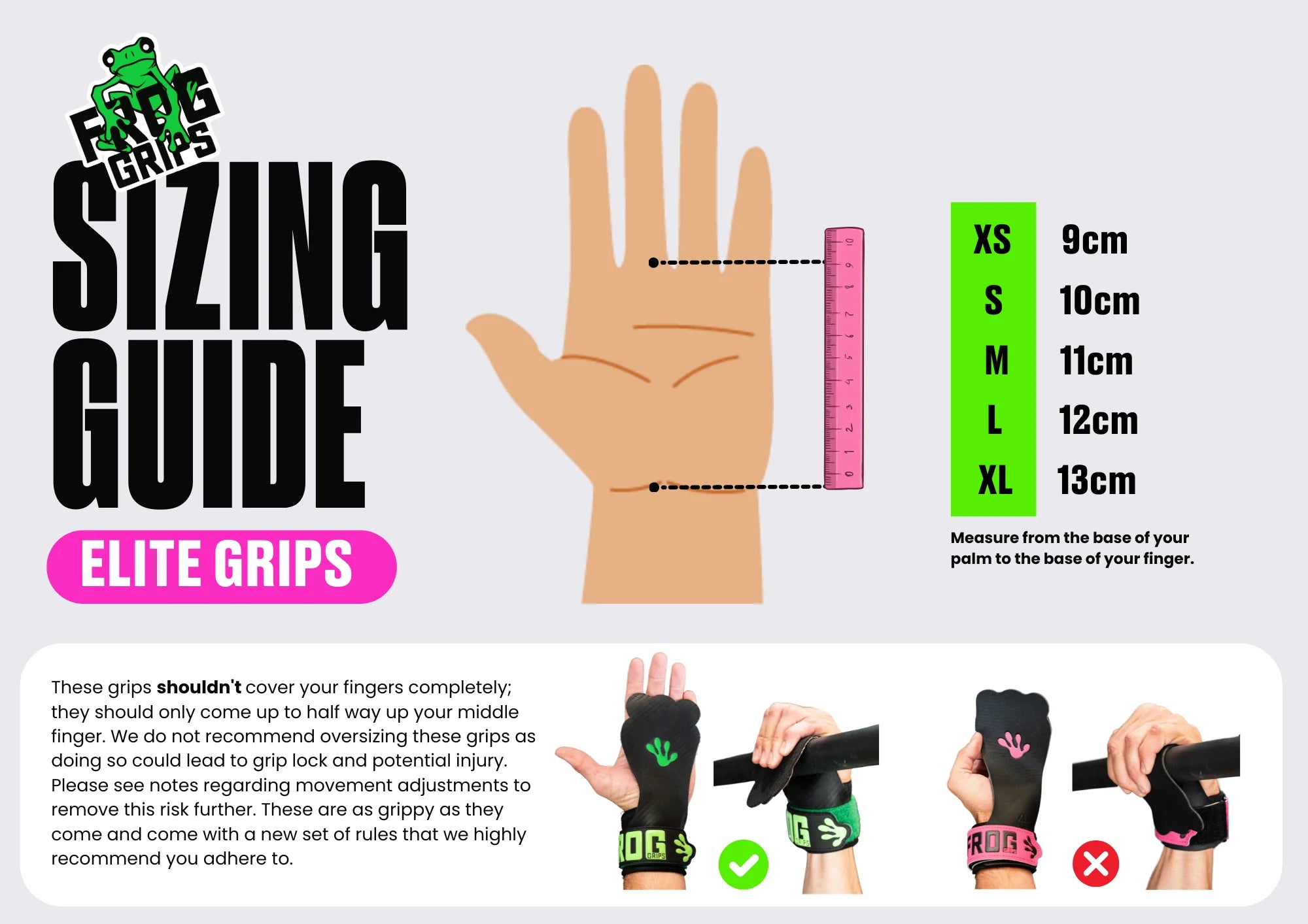 Frog Grips Sizing guide